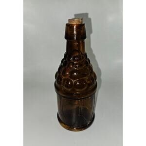 Vintage Amber Glass Grape Cluster Bottle Cork Stopper 7 Inch Taiwan